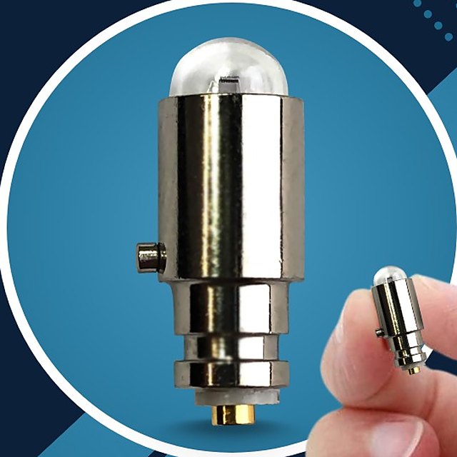 ELVION 03900-U replacement bulb, silver body with side pin, shown close up and held in fingers